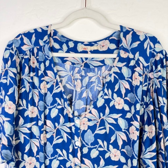 Faherty Womens Orinda Floral Button Shirt Dress Blue Crepe Resort Beachy Large - Picture 3 of 13